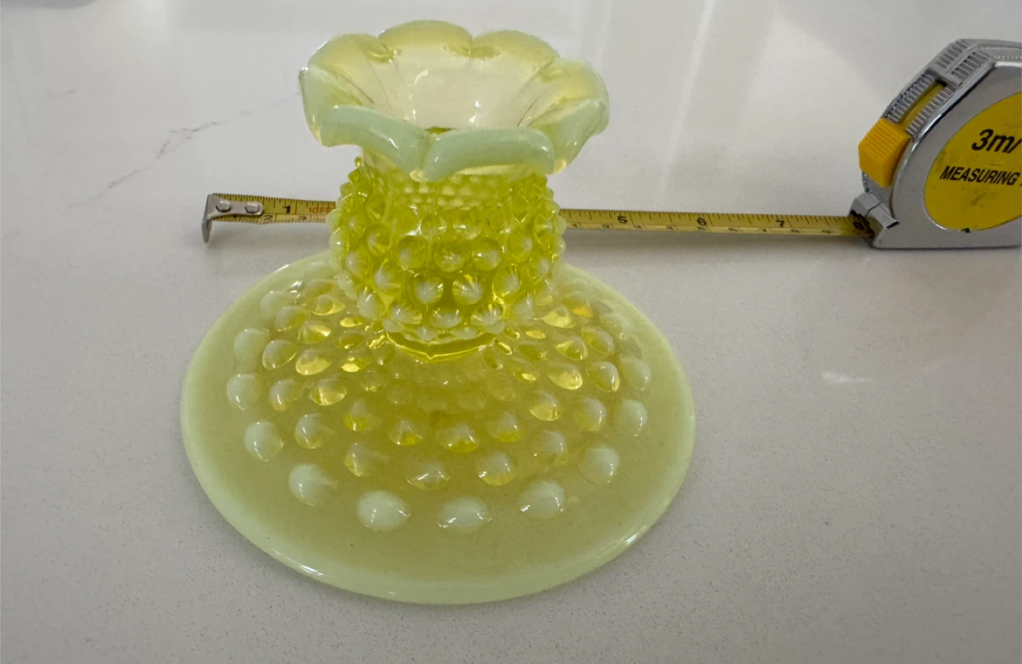Vintage 1940 Fenton Hobnail Uranium Glass Candle Holder - photo 2