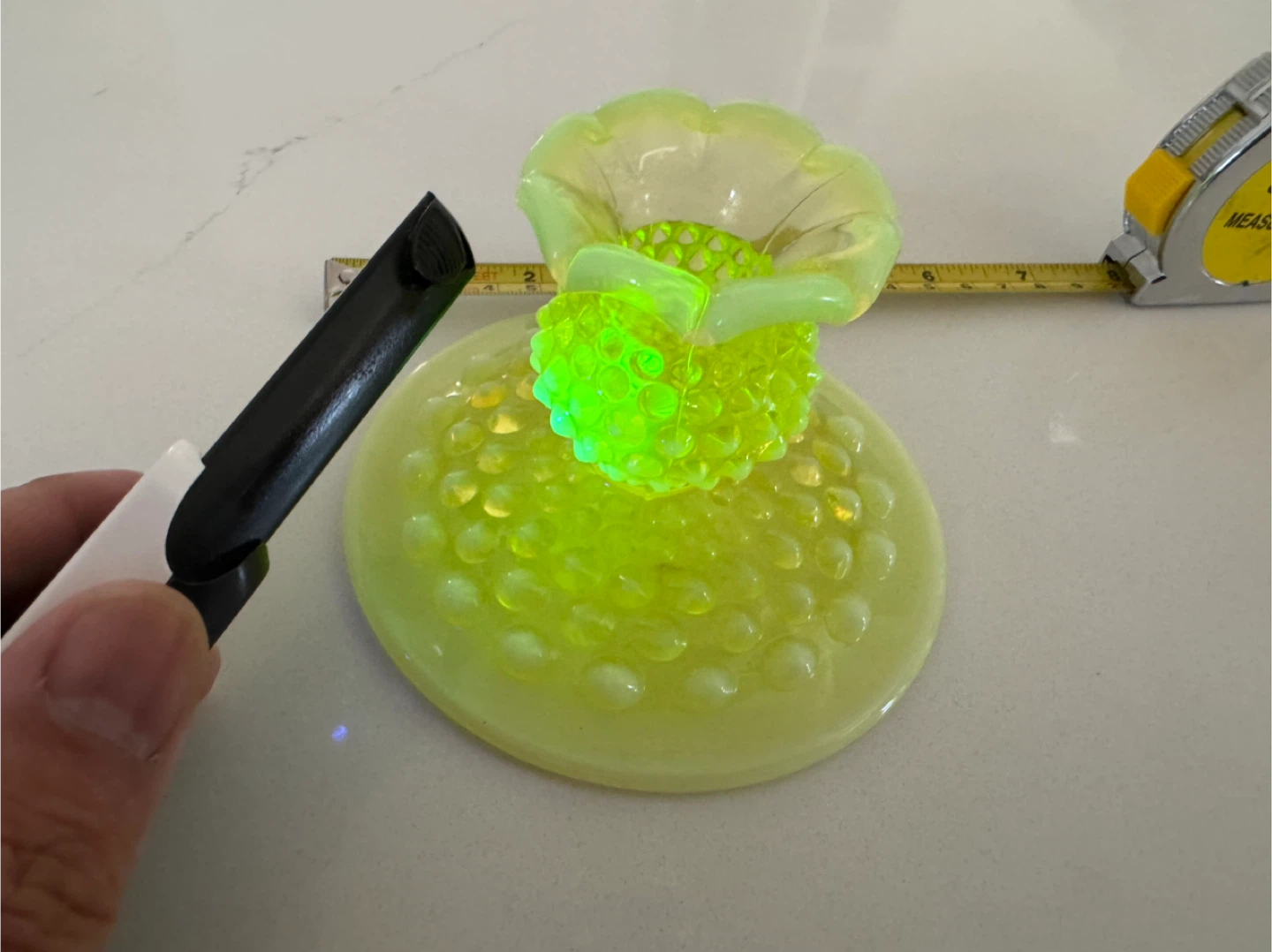 Vintage 1940 Fenton Hobnail Uranium Glass Candle Holder - photo 3