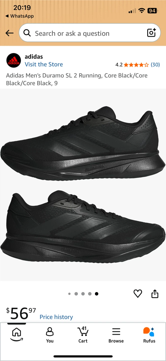 Adidas Men's Duramo SL 2 Running Shoes Black Size 9 - photo 2