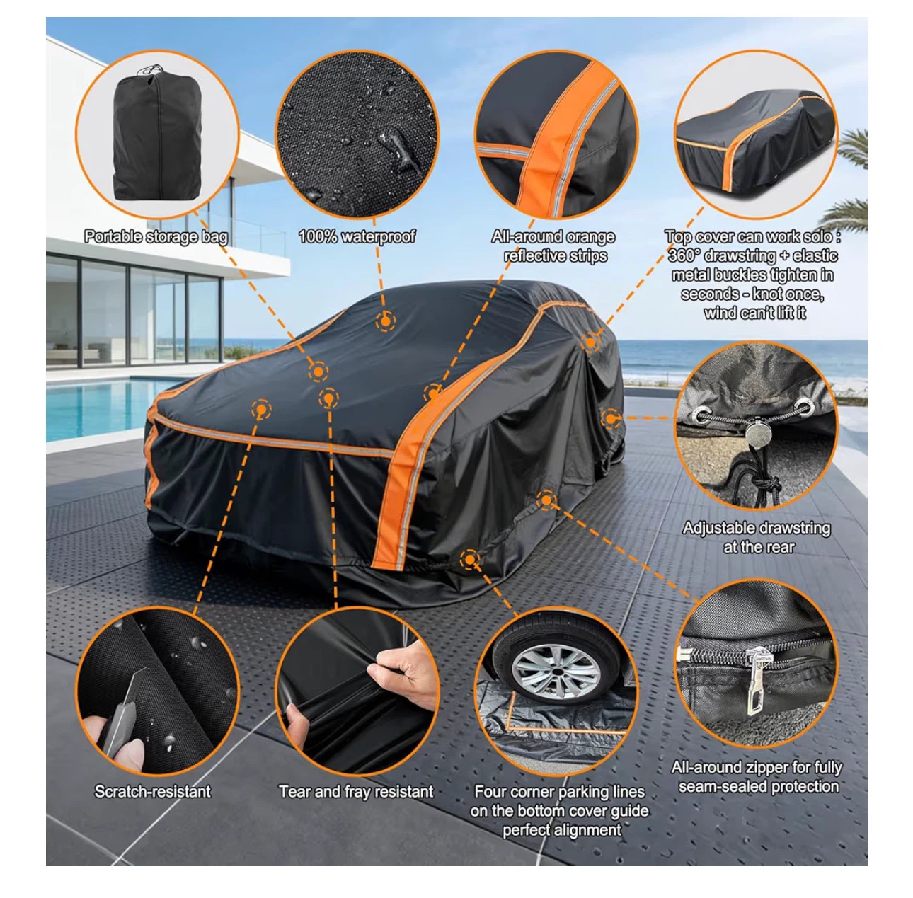Waterproof Car Cover with Reflective Strips - NEW - photo 3