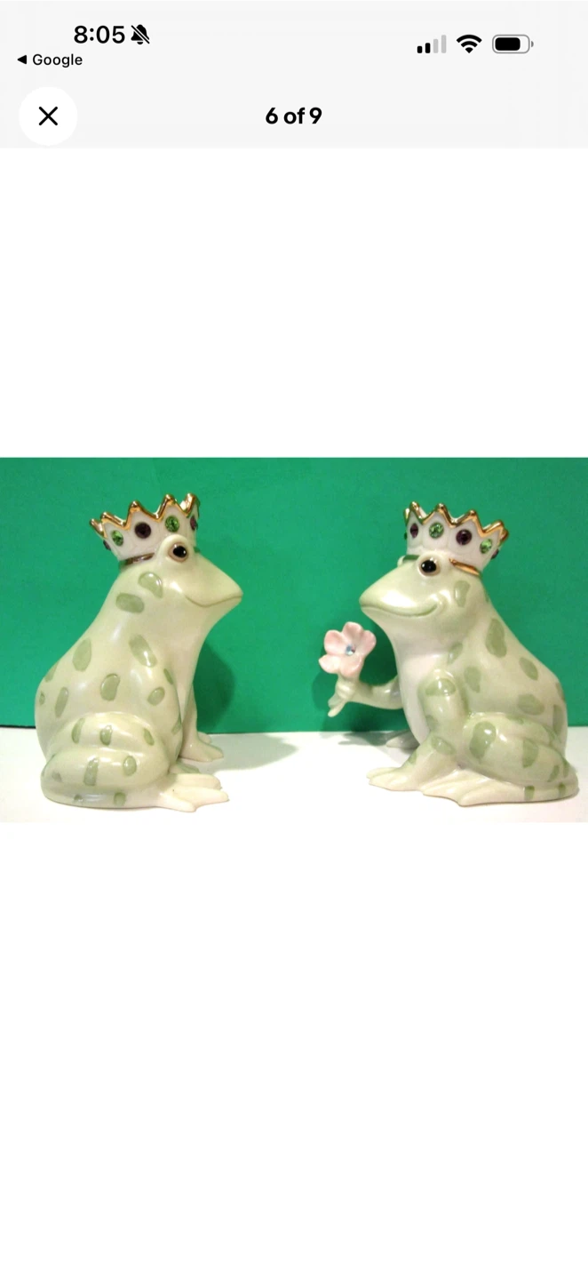 Lenox Handcrafted Frog Prince & Princess Salt & Pepper Shakers