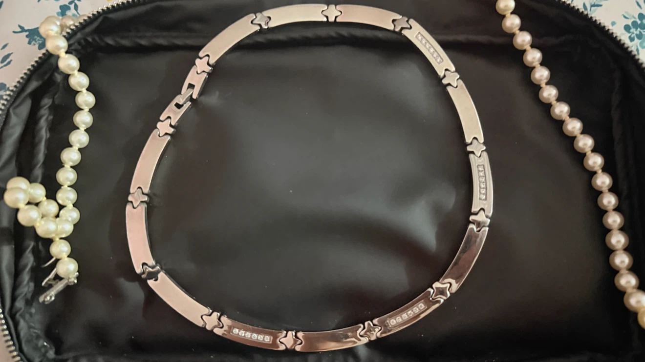 Stainless Steel Choker Necklace with Rhinestones