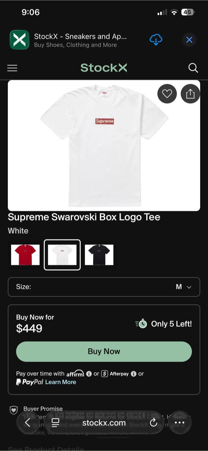 Supreme Swarovski Box Logo Tee - White - Size M - photo 4