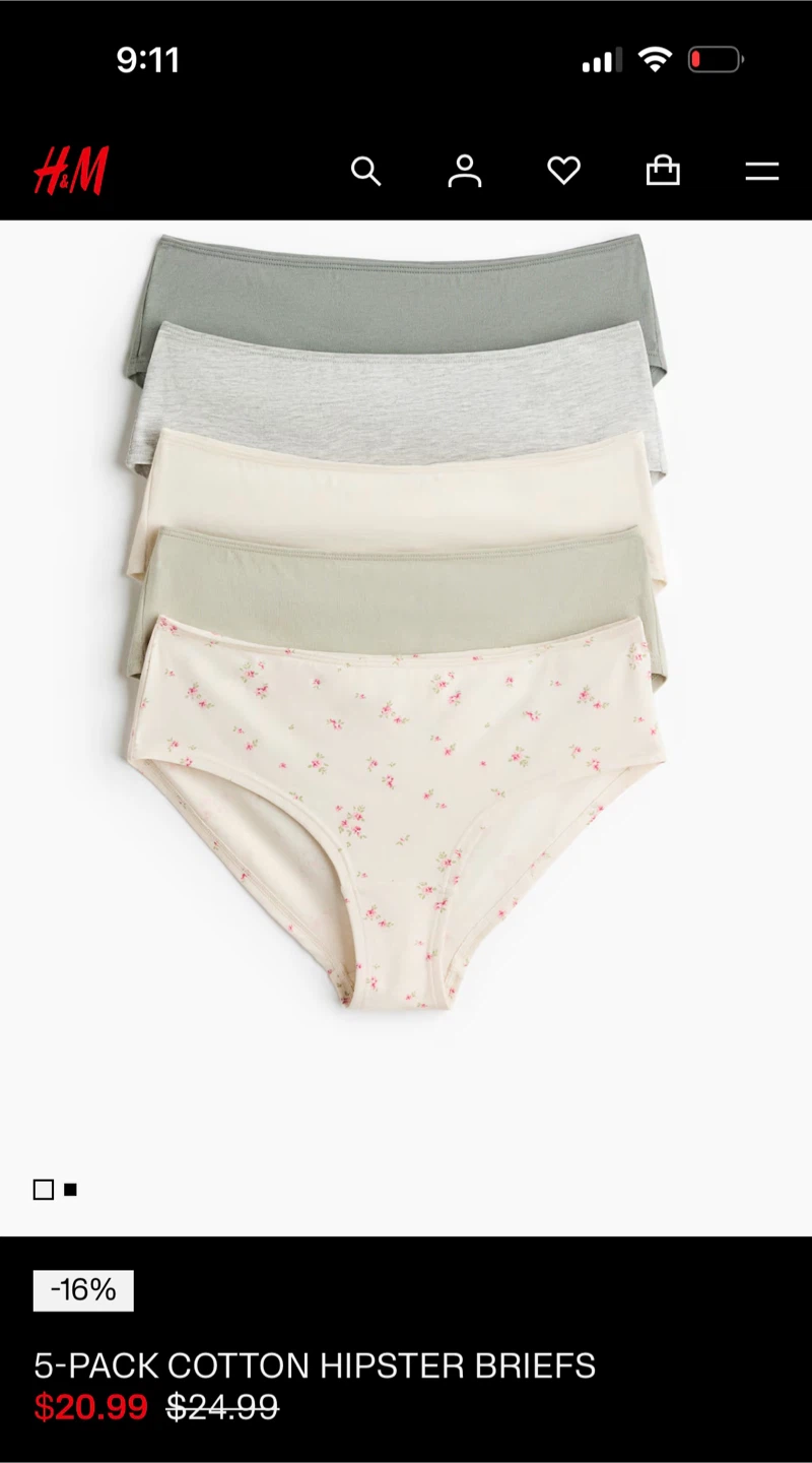 H&M 5-Pack Cotton Hipster Briefs - XS