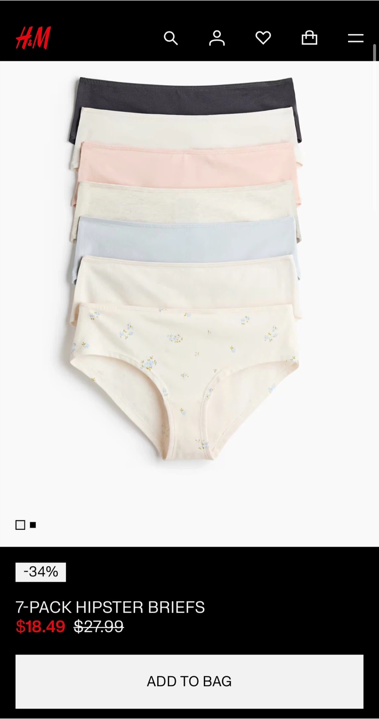 H&M 7-Pack Hipster Briefs - S