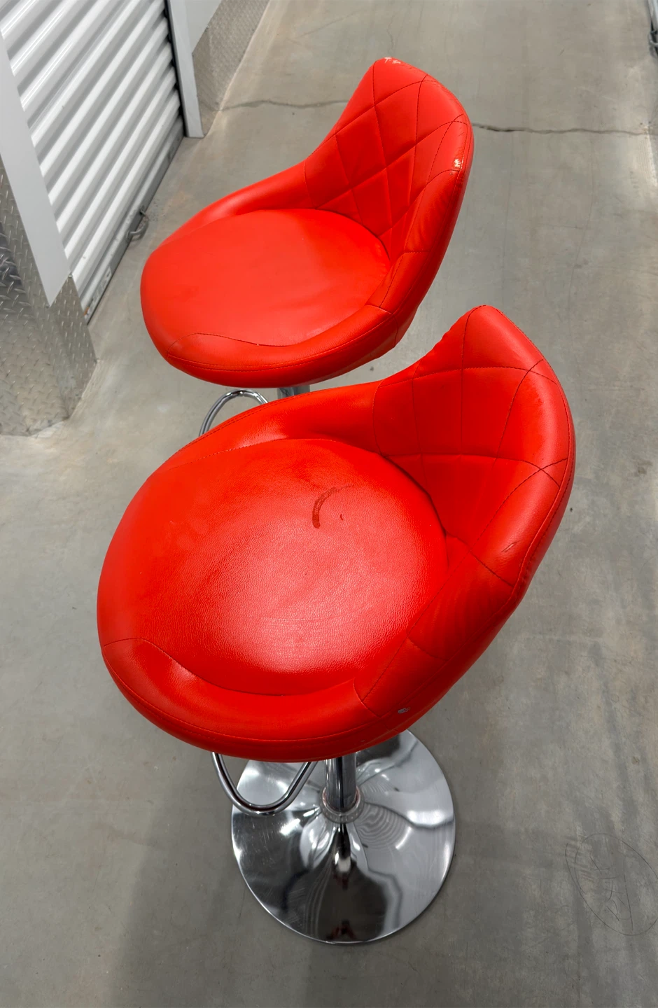 Pair of Adjustable Red Swivel Bar Stools - photo 2