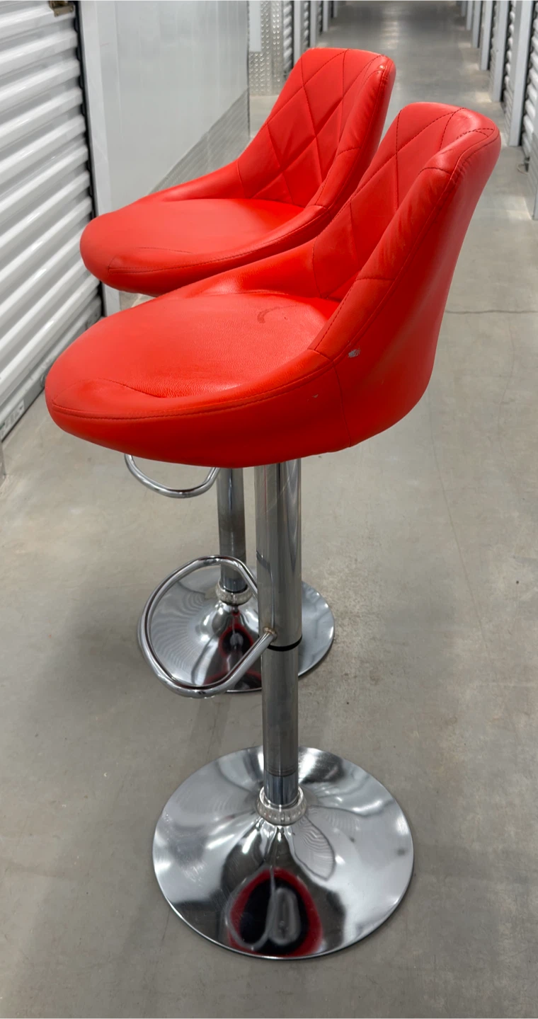 Pair of Adjustable Red Swivel Bar Stools - photo 3