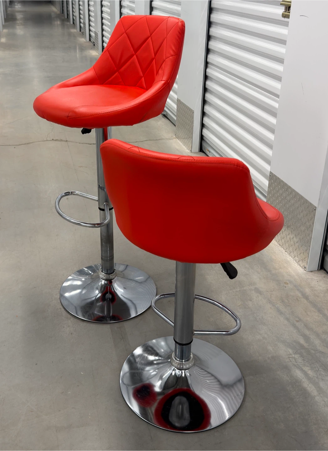 Pair of Adjustable Red Swivel Bar Stools - photo 4