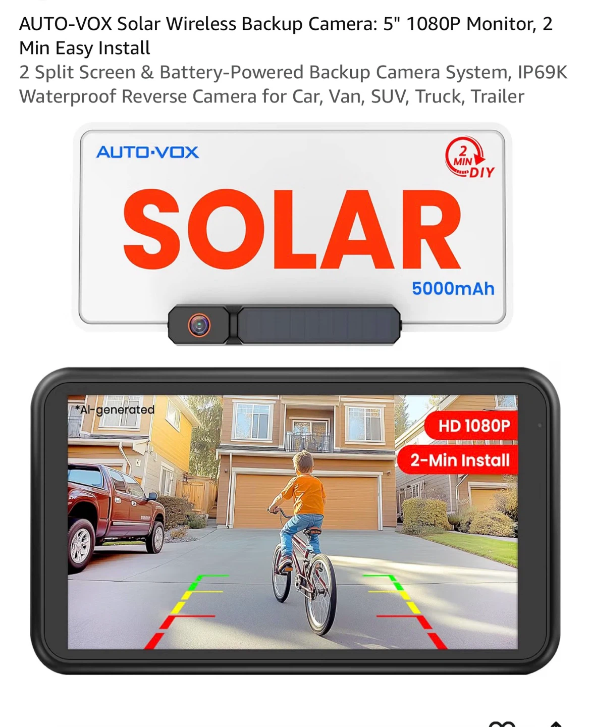 AUTO-VOX Solar Wireless Backup Camera System