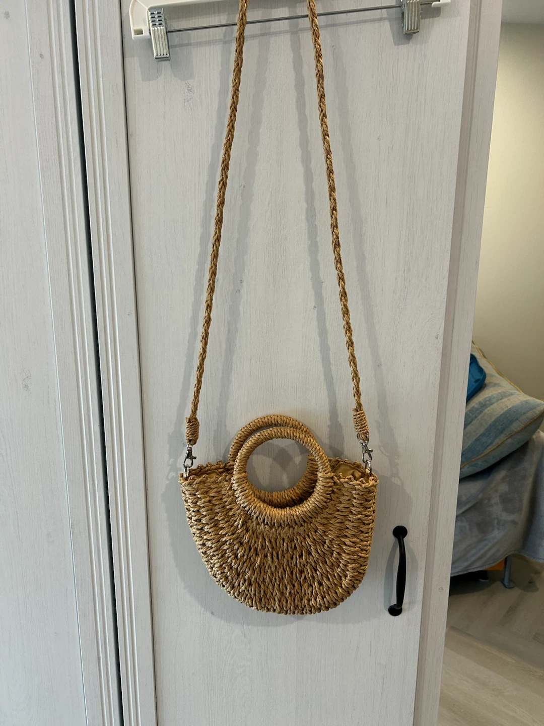 Straw Woven Crossbody Bag with Round Handles