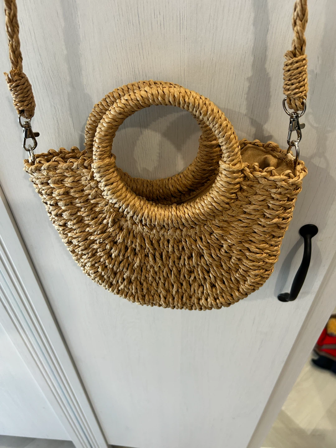 Straw Woven Crossbody Bag with Round Handles - photo 2