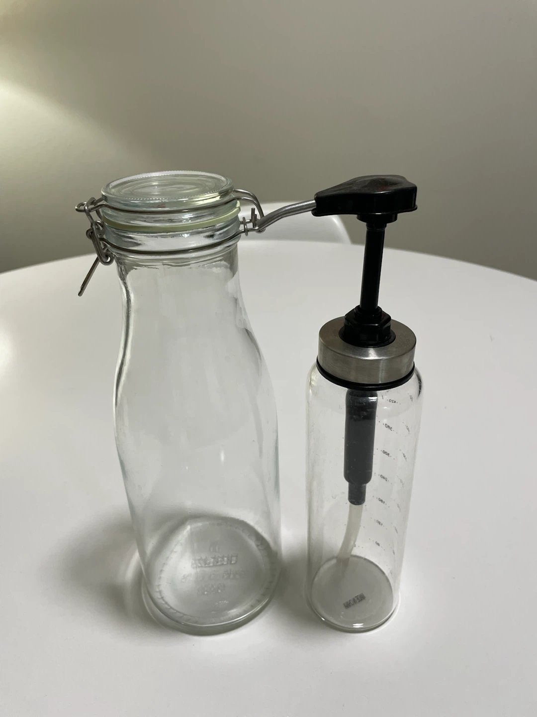 KORKEN jar with a lid+glass pumping dispenser