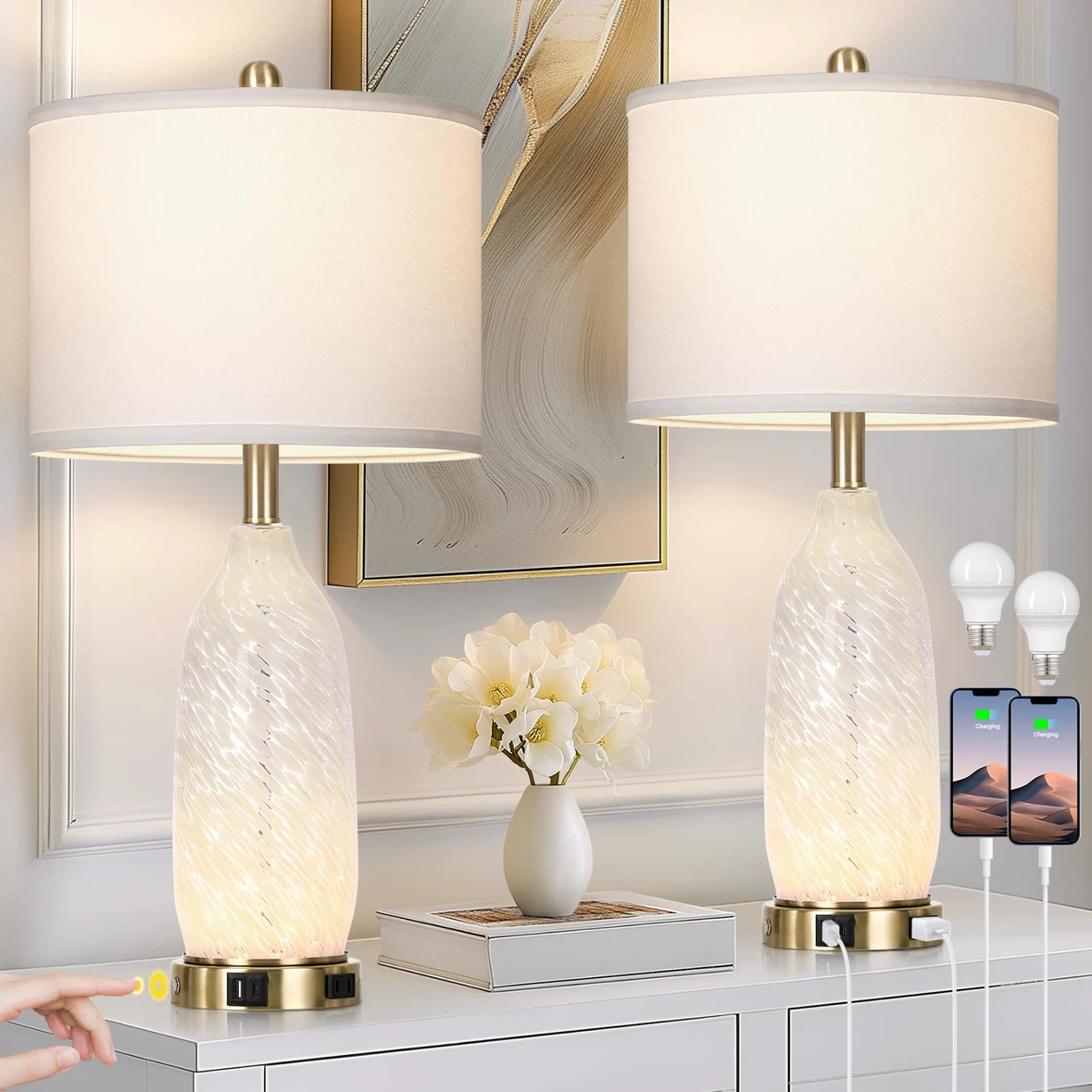 Rinweey 26" Modern Clear Glass Table Lamps Set of 2