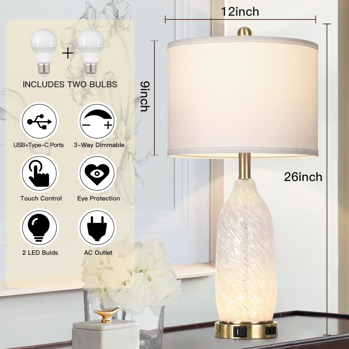 Rinweey 26" Modern Clear Glass Table Lamps Set of 2 - photo 2