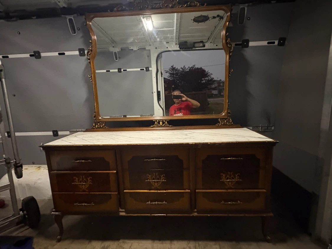 Free delivery used Antique marble Dresser with Mirror - photo 2