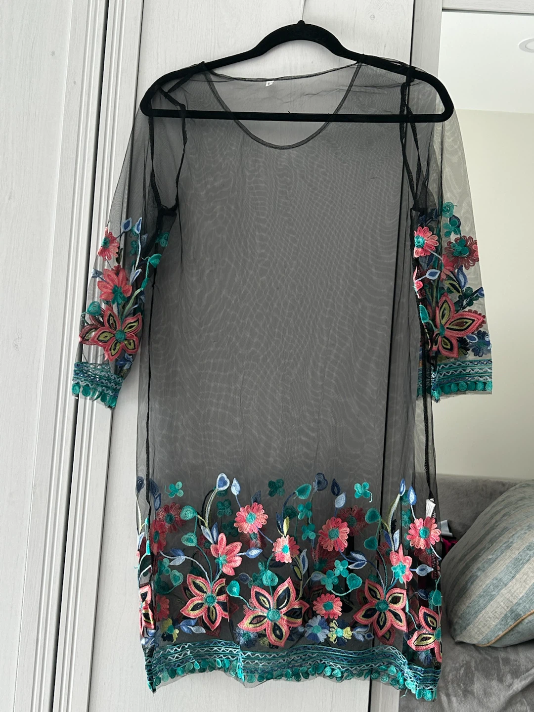 Black Sheer Embroidered Tunic Top