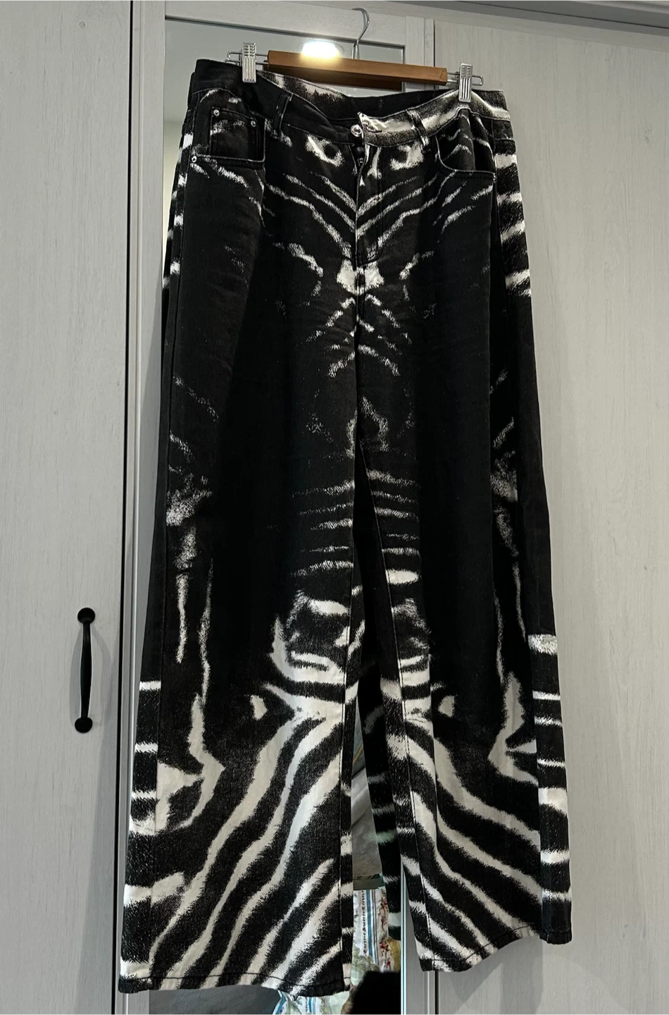 Black and White Zebra Print Wide Leg Jeans