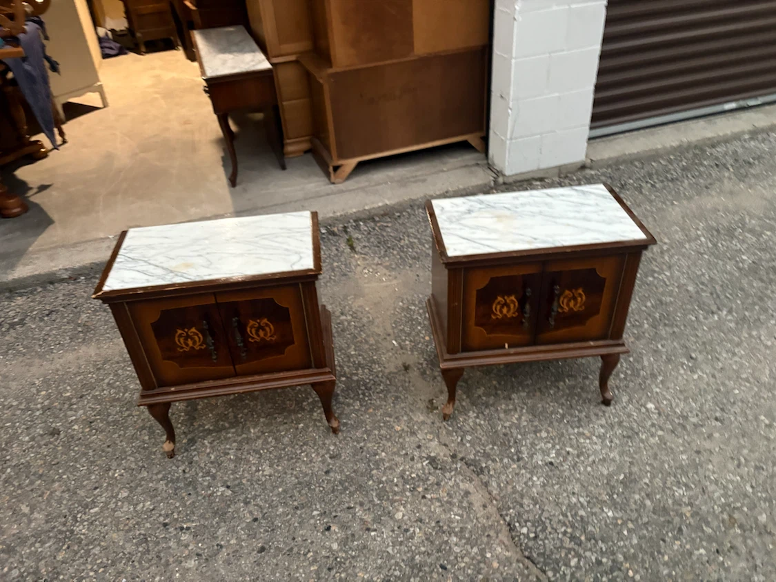 Free delivery used antique Pair  Marble Top Side Tables