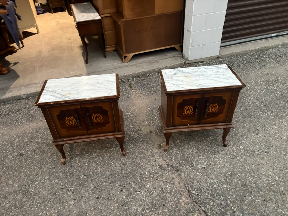 Free delivery used antique Pair  Marble Top Side Tables - photo 2