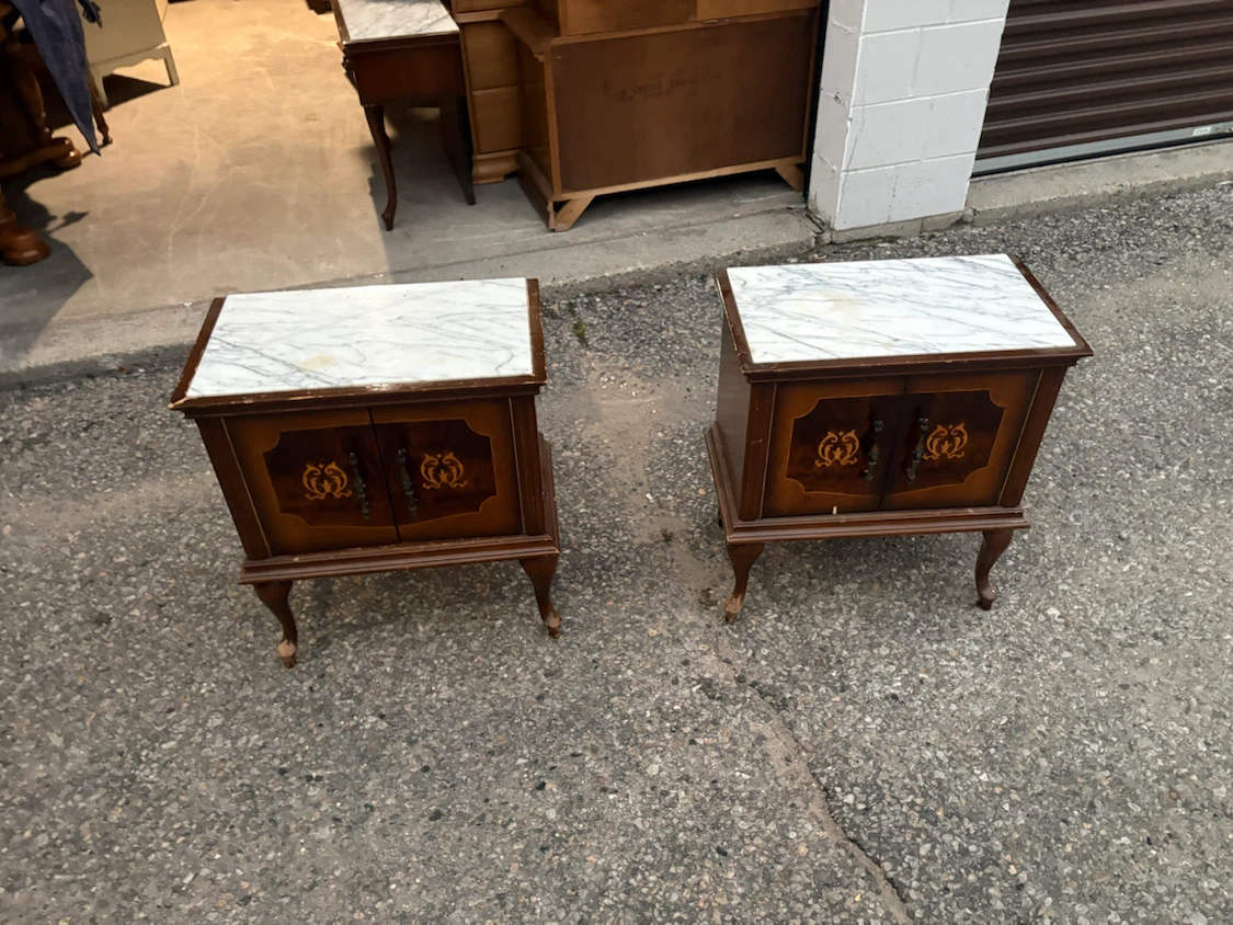 Free delivery used antique Pair  Marble Top Side Tables - photo 3