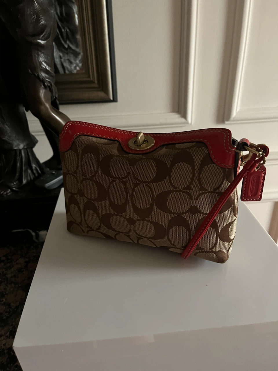 Coach Signature Canvas Wristlet Red Trim