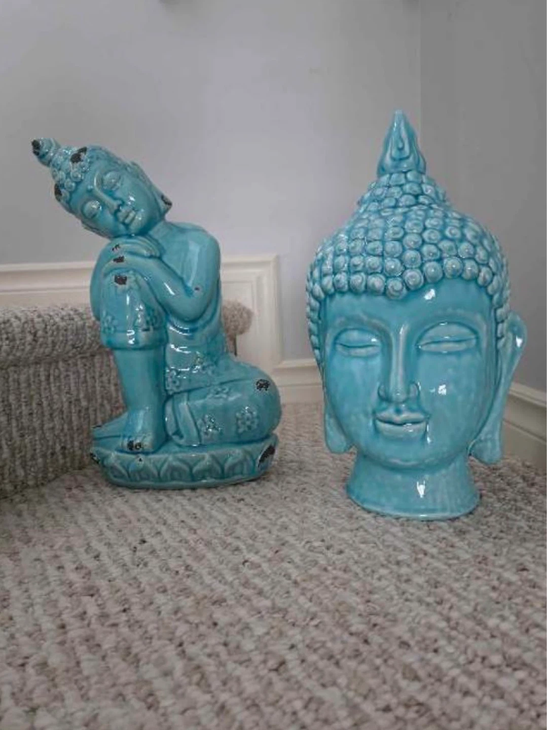 Turquoise Buddha Head and Figurine Set
