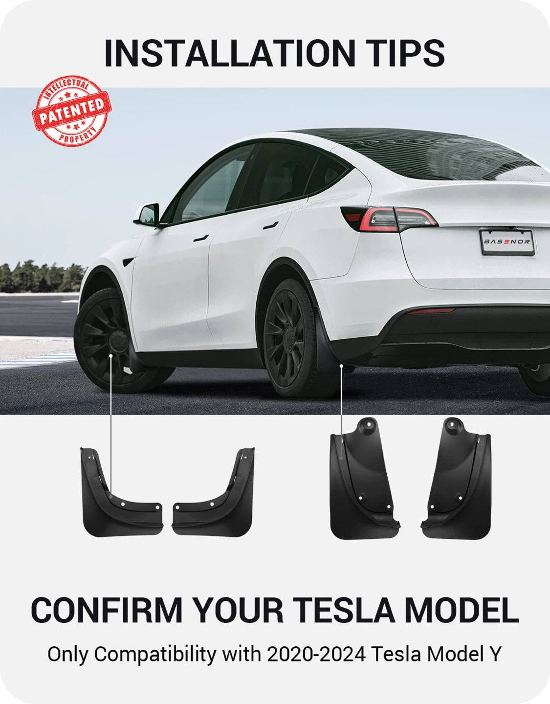 BASENOR 2020-2024 Tesla Model Y Mud Flaps Splash - photo 2