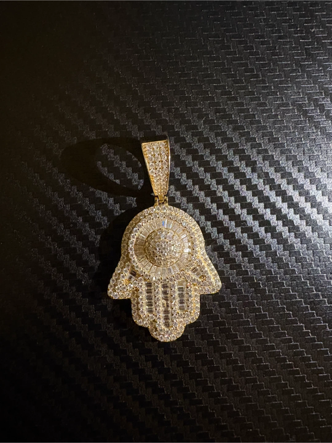 Gold Tone Hamsa Pendant Necklace with Rhinestones - photo 3