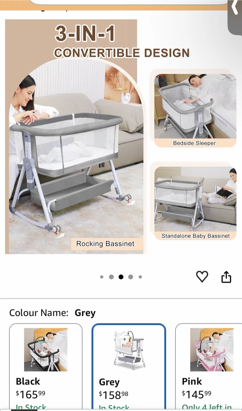 3-in-1 Convertible Baby Bassinet - Grey - photo 2