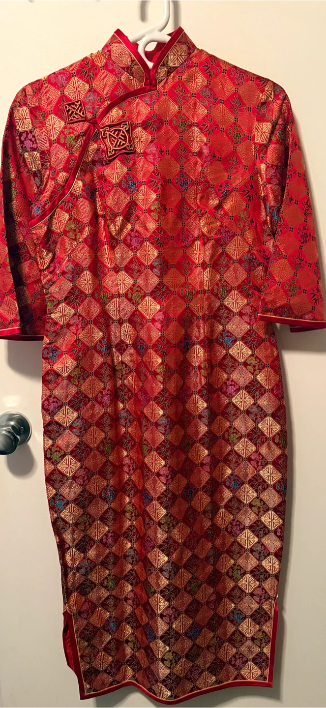 Red brocade cheongsam dress