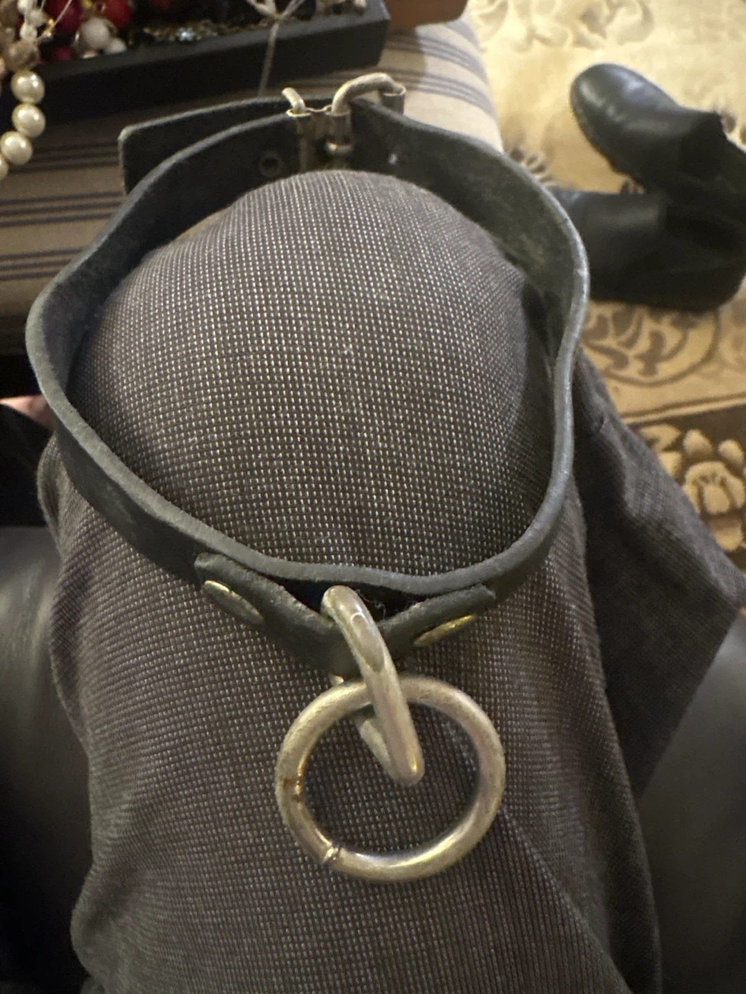 Leather Choker with Silver Ring