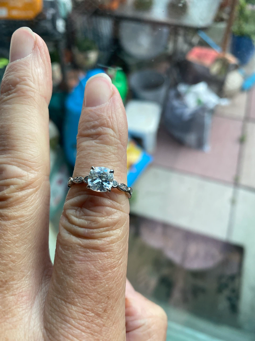 Silver engagement ring with clear stone - photo 2