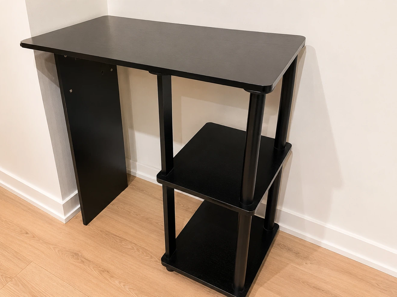 Black Compact Desk with Shelves