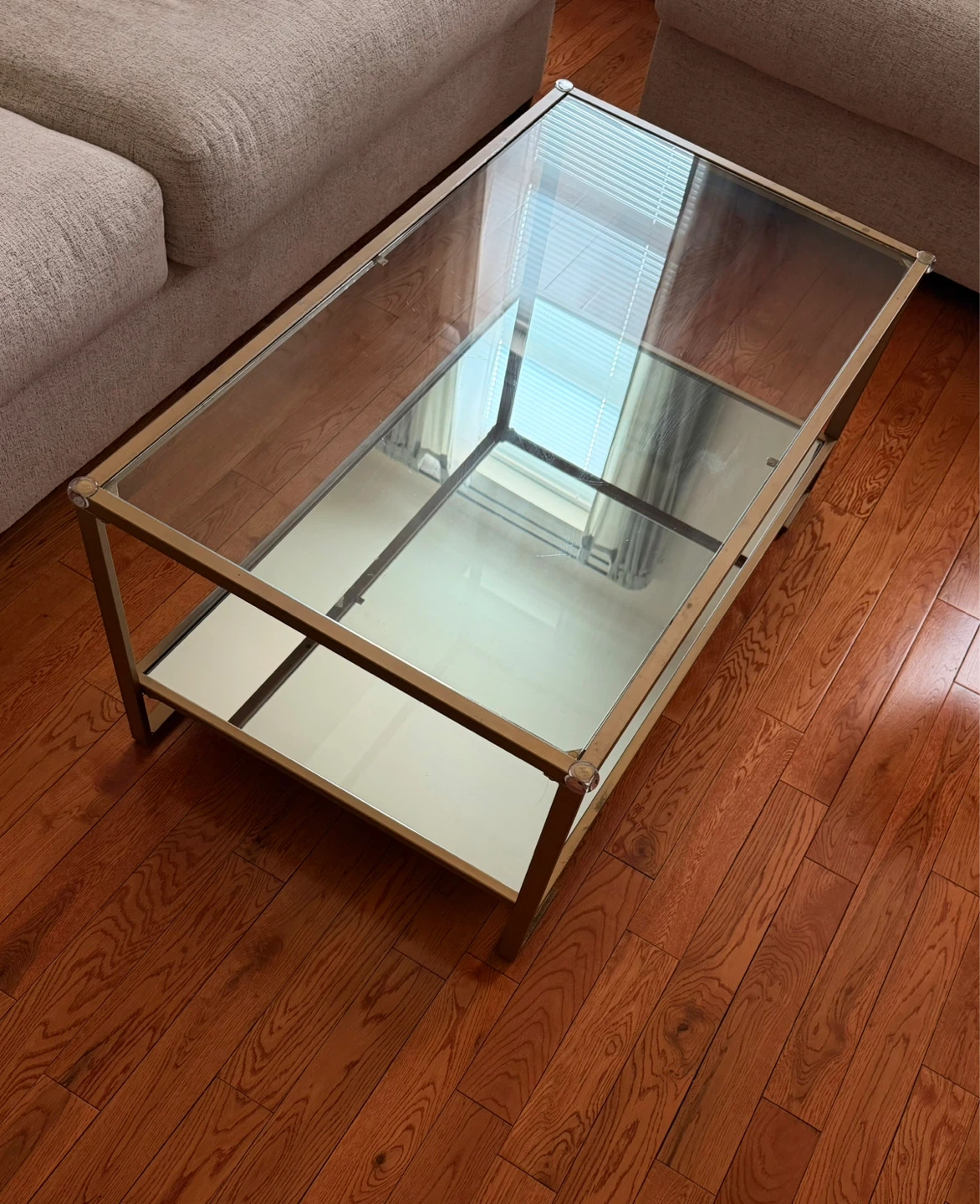 Glass Coffee Table with Mirrored Shelf
