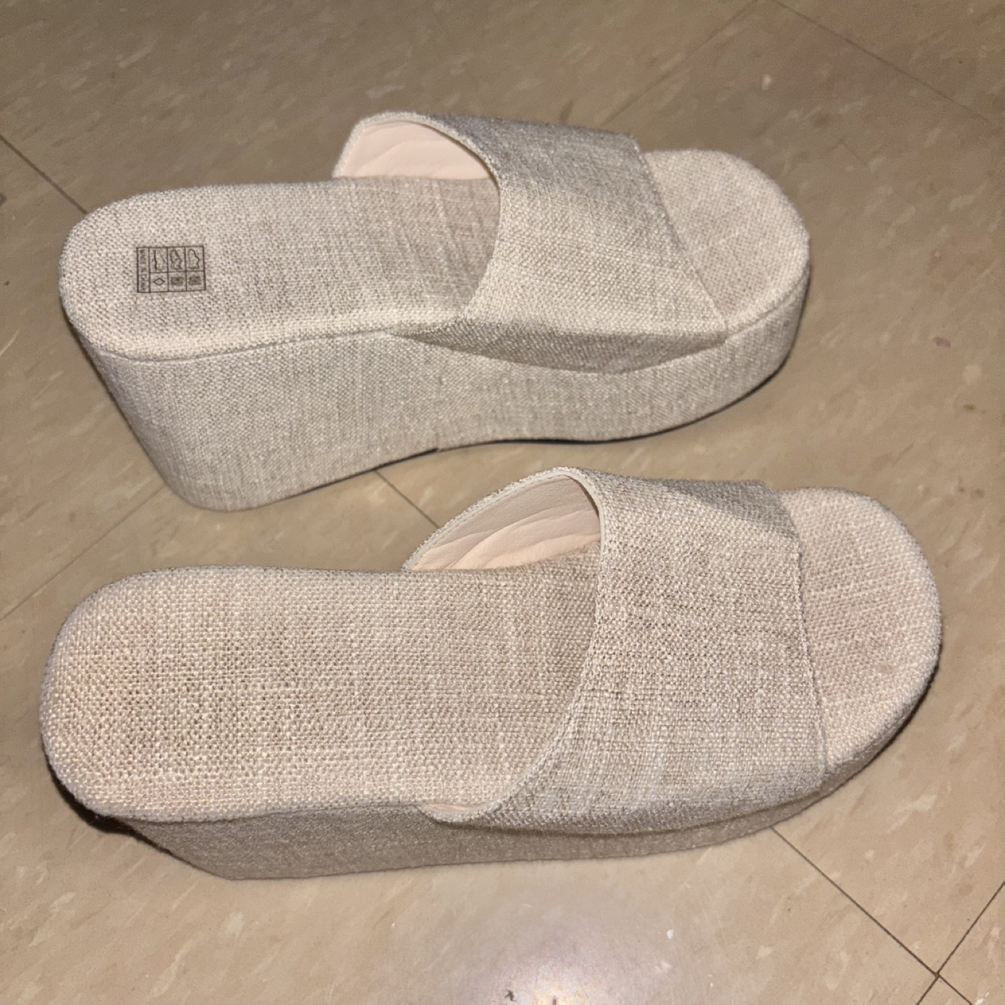 Women's Beige Wedge Slides