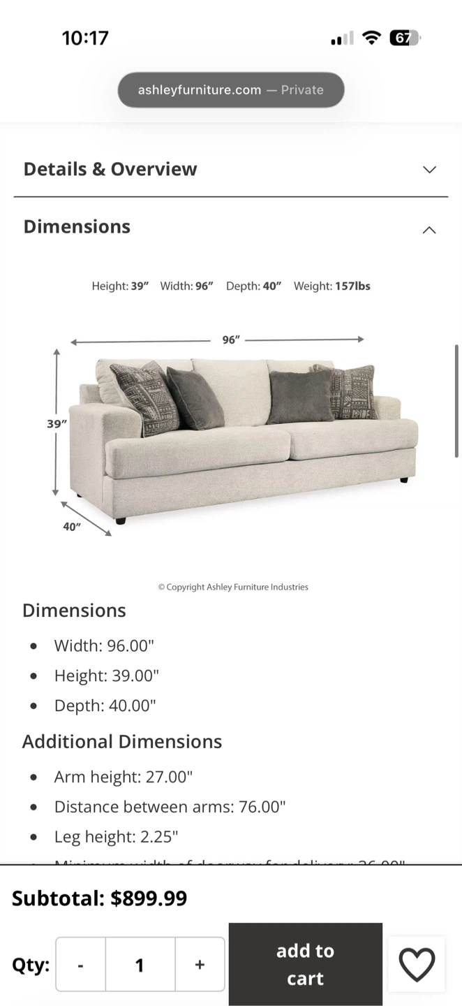 Ashley Furniture Sofa - Light Grey - photo 2