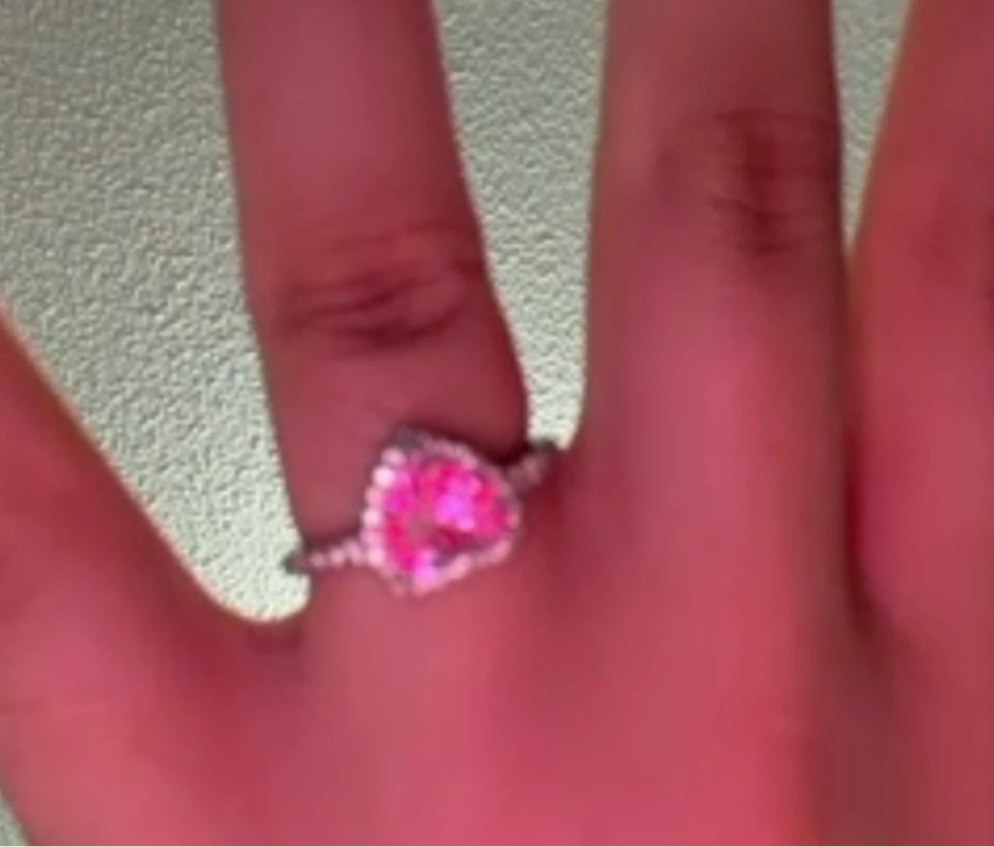 Heart-shaped pink gem ring