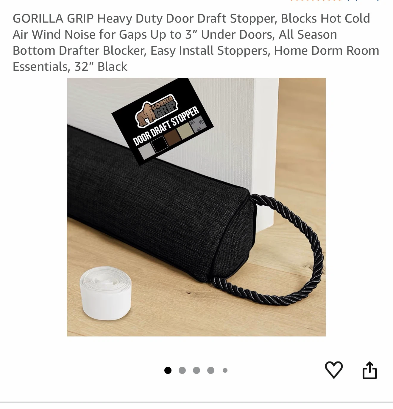 Gorilla Grip 32" Black Heavy Duty Door Draft Stopper