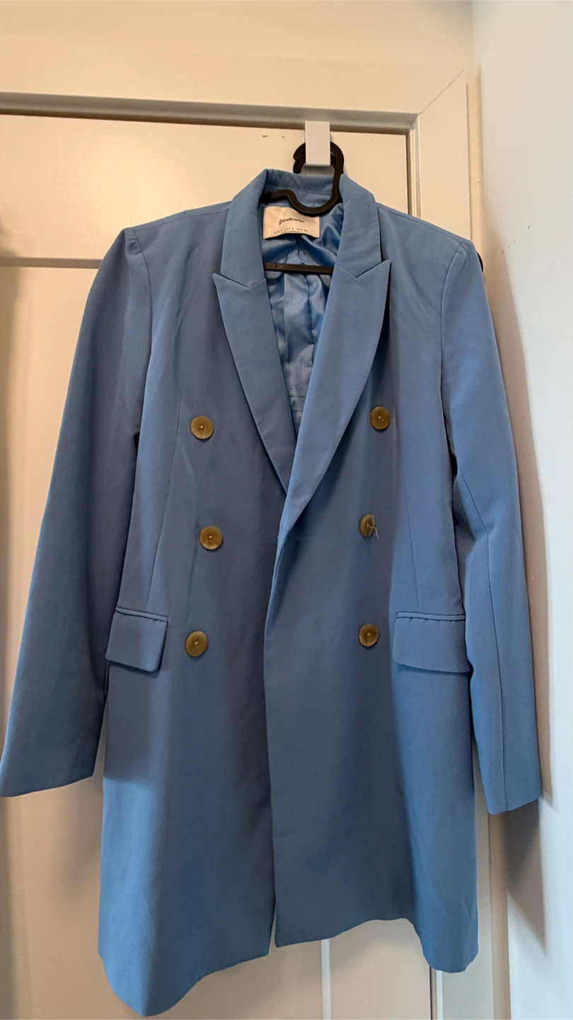 Stradivarius Blue Double-Breasted Blazer