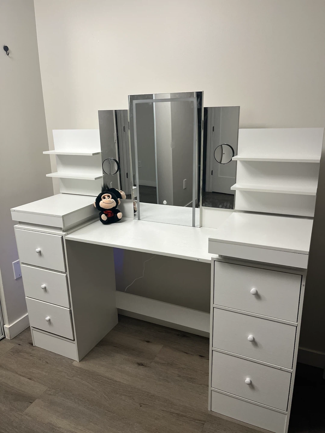 White Vanity Desk with LED Mirror