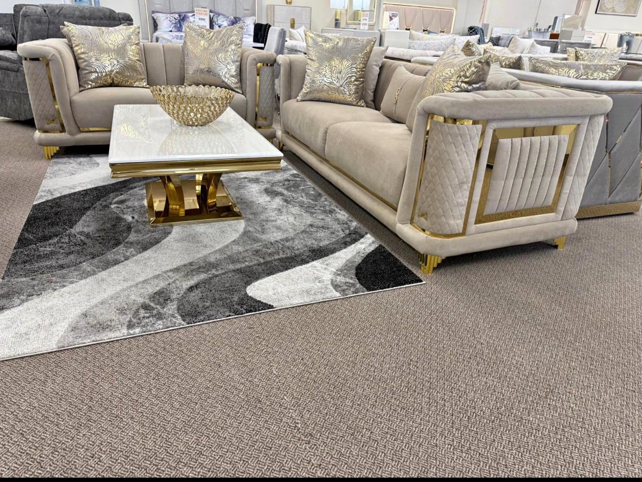 3 pieces Elegant Sofa with Gold Accents