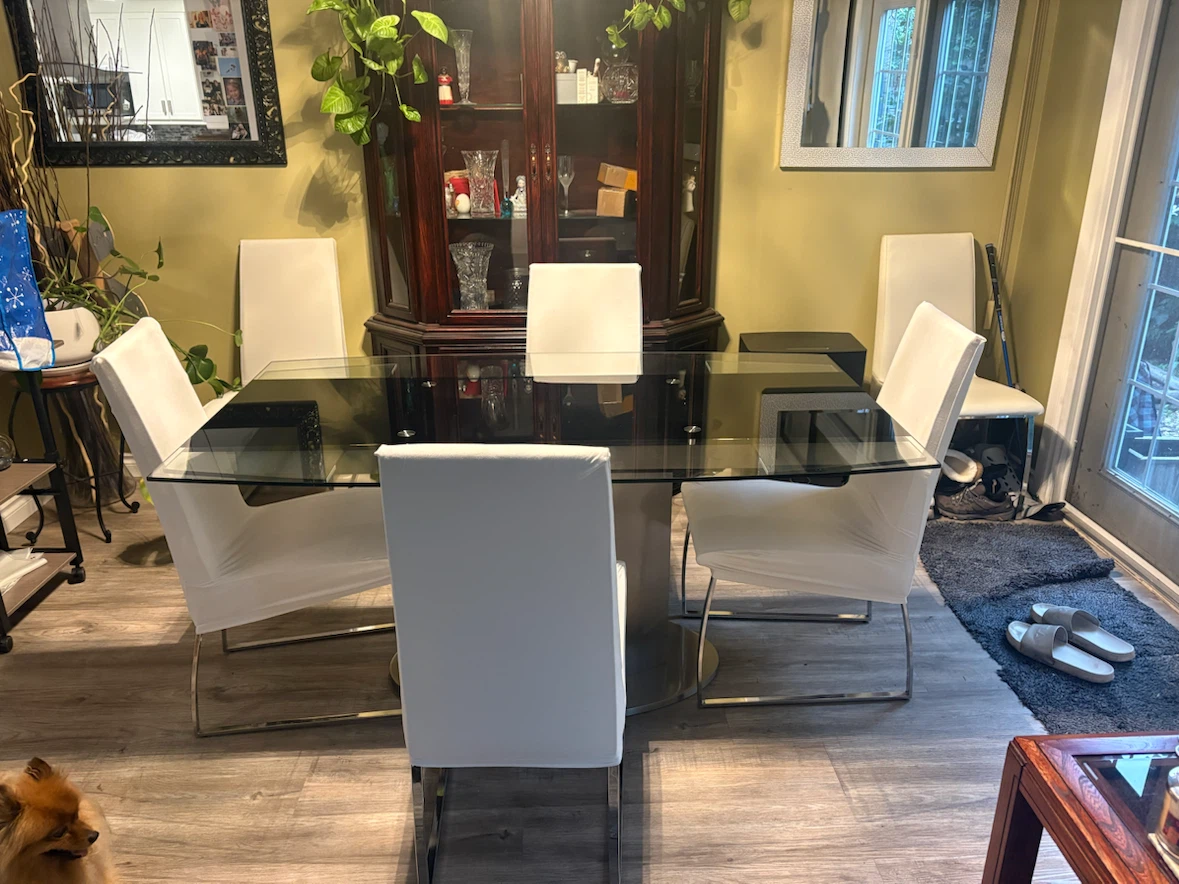 Modern Glass Dining Table with 6 chairs -extendable - photo 3
