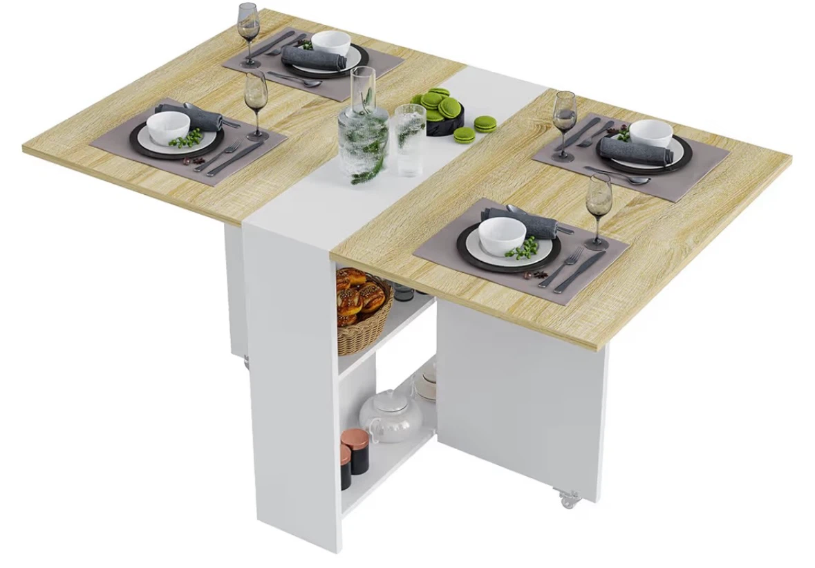 Folding Drop Leaf Dining Table with Storage