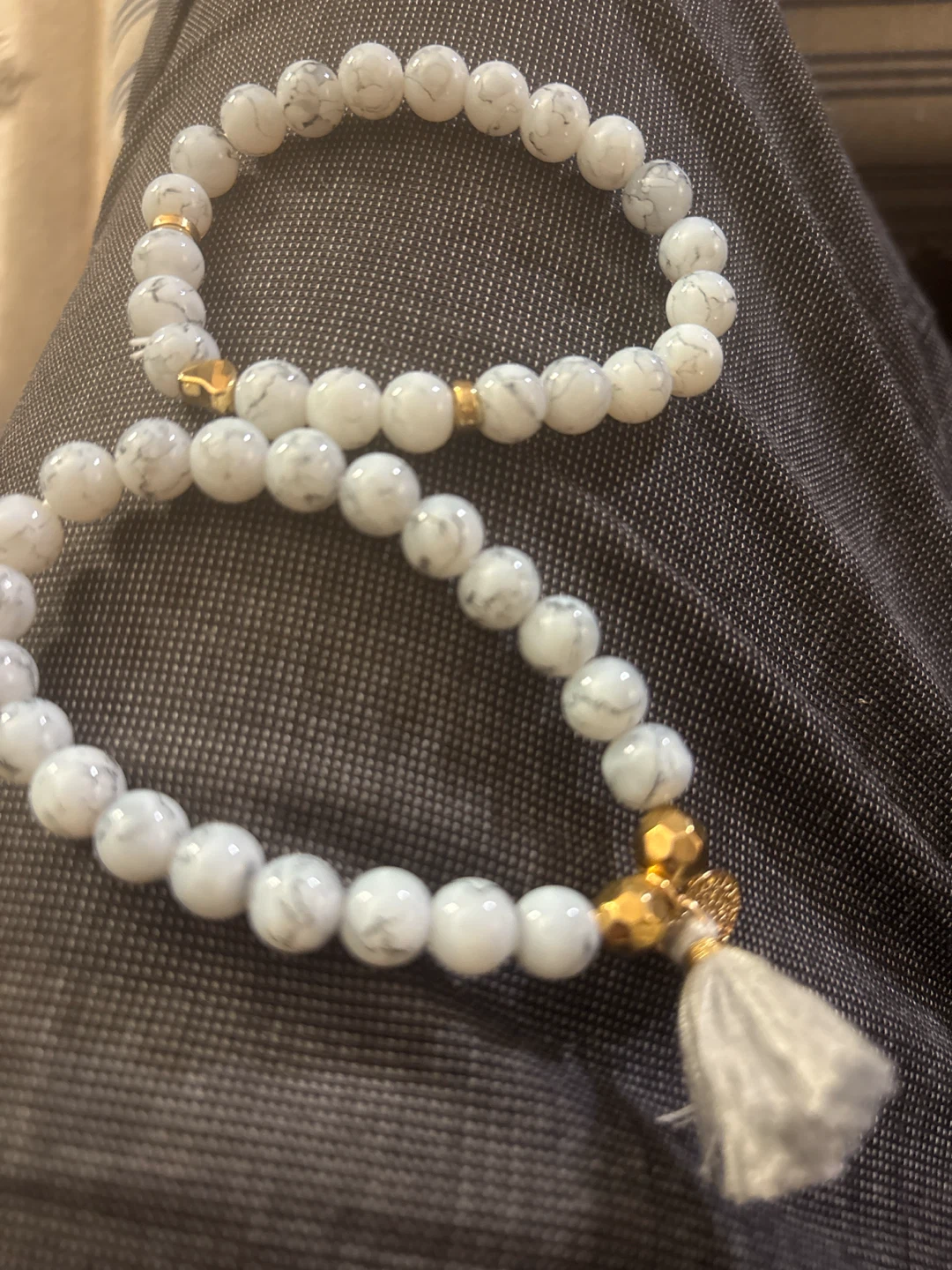 White Stone Beaded Bracelets with Tassel - photo 2