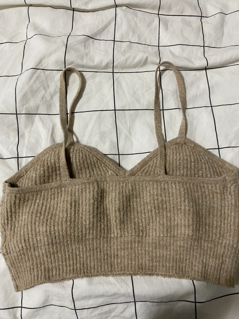 H&M Ribbed Crop Tank Top - Beige - photo 2