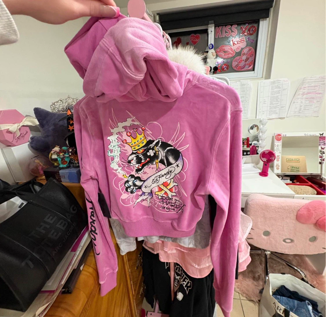 Ed Hardy Pink Velour Zip-Up Hoodie