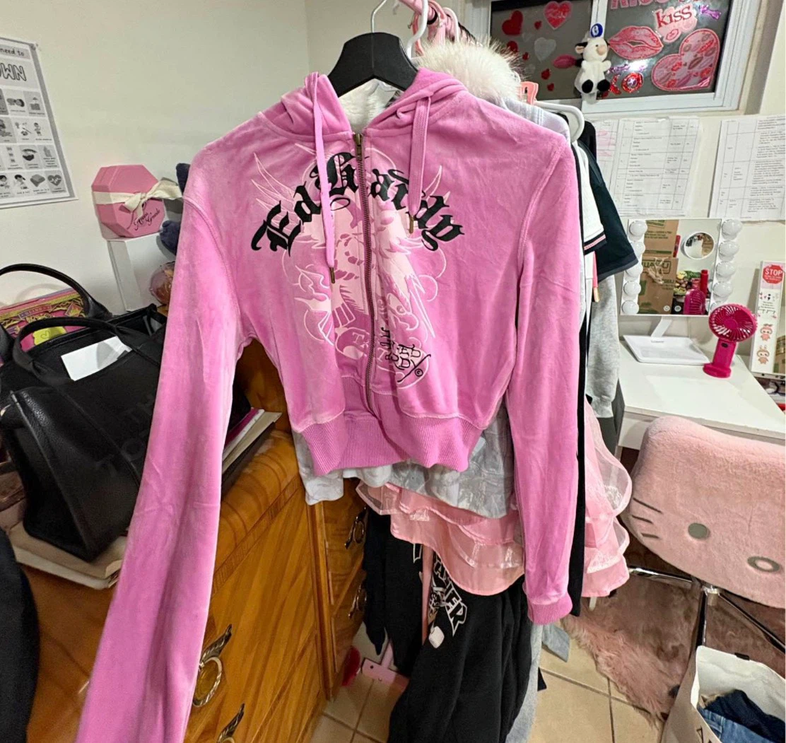 Ed Hardy Pink Velour Zip-Up Hoodie - photo 2