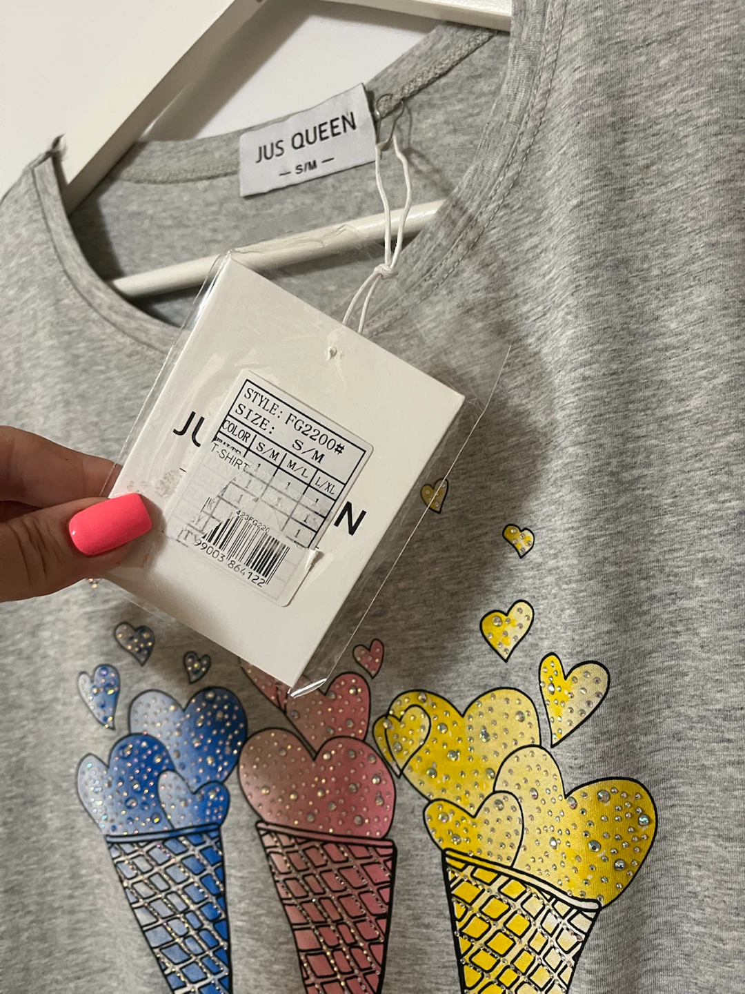 Jus Queen Grey Ice Cream Print T-Shirt Size S/M - photo 4
