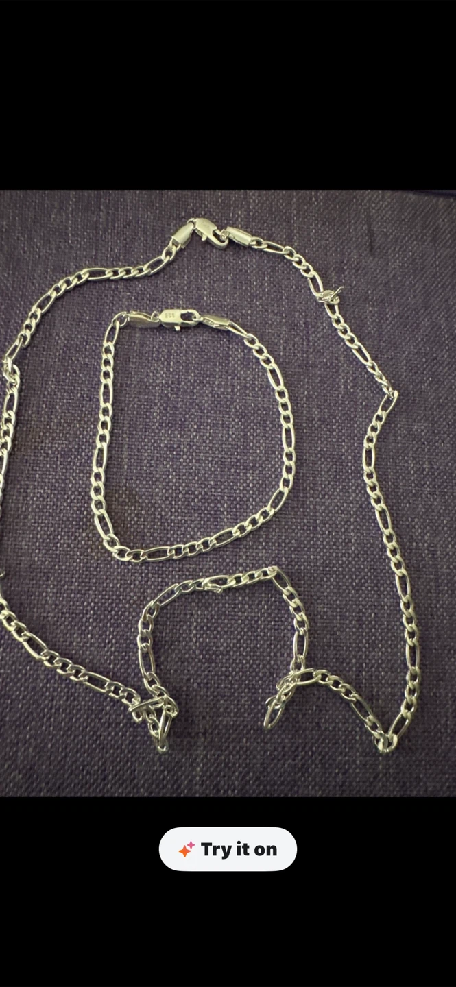 Silver Figaro Chain Necklace and Bracelet Set