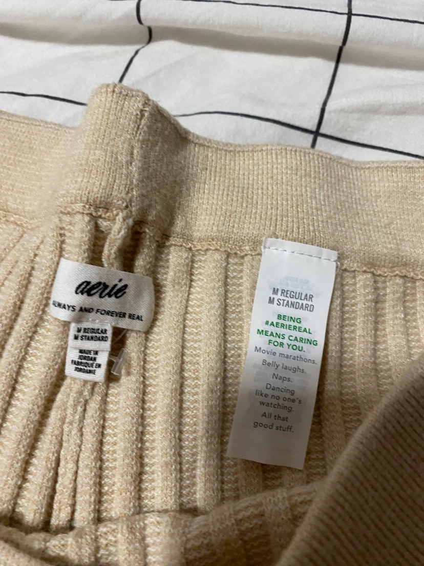 Aerie Ribbed Knit Pants - Tan - Size M Regular - photo 2